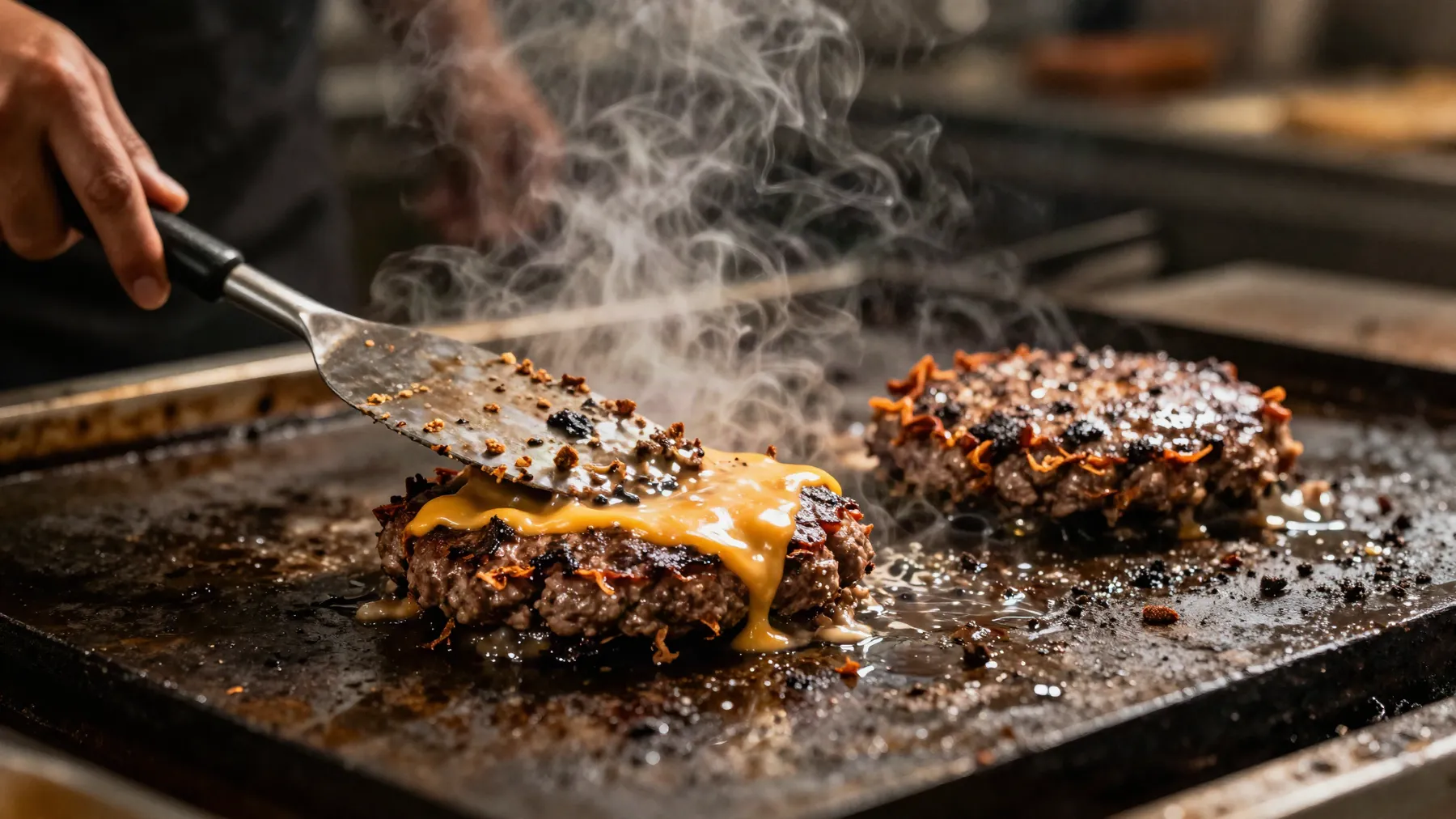 Carne smash aplastándose en la plancha (foto ilustrativa)